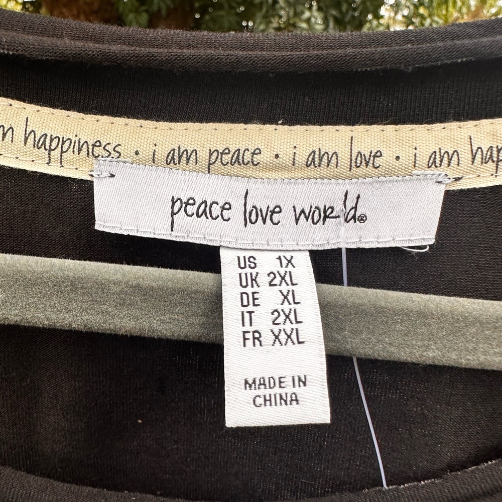 Peace Love World Black Tee with Inspirational Collar